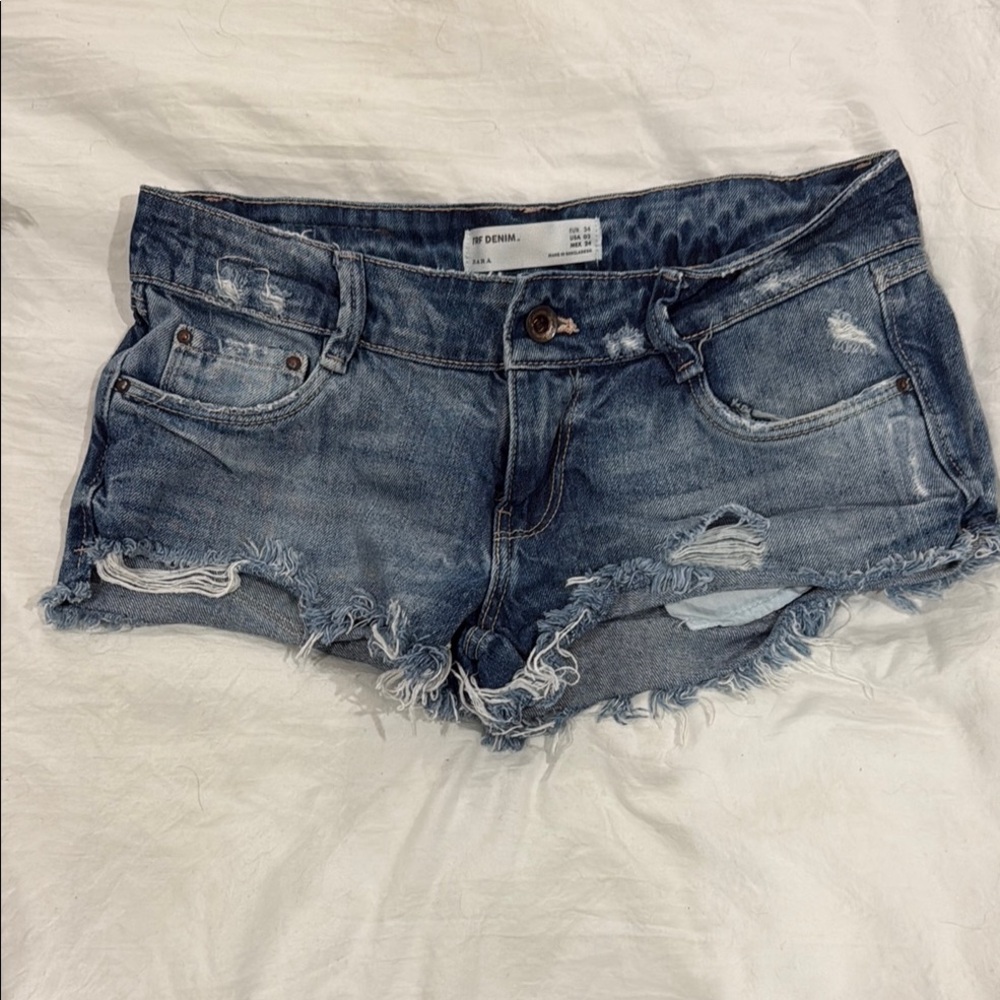 Distressed Denim Blue Shorts